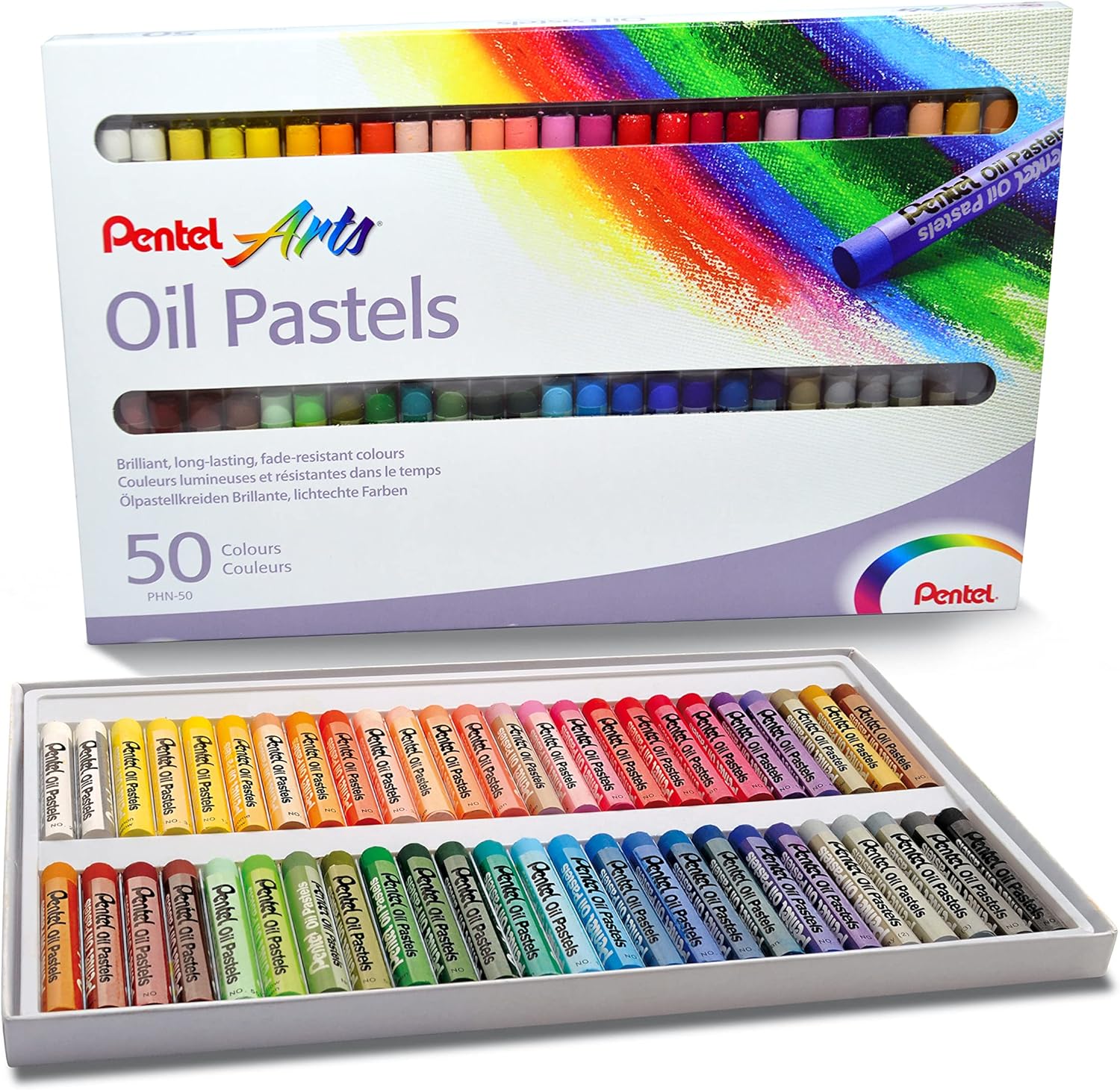 Pentel Pastels à l'huile Lot de 50 pastels à l'huile - Doux, crémeux et séchage lent - Couleurs assorties