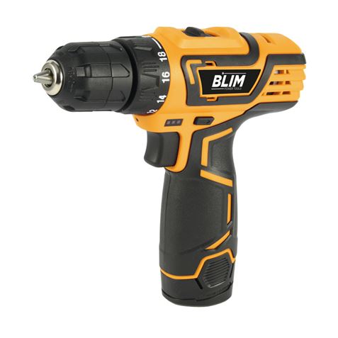 Perceuse à batterie Blim 12V 1.5Ah - Couple maximum 28Nm - 2 Vitesses 0-400/0-1500rpm - Couleur Jaune
