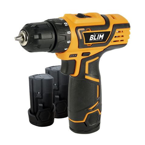 Perceuse à batterie Blim 12V 2Ah - Couple maximum 28Nm - 2 vitesses 0-400 et 0-1500tr/min - Comprend 2 batteries et mallette de transport