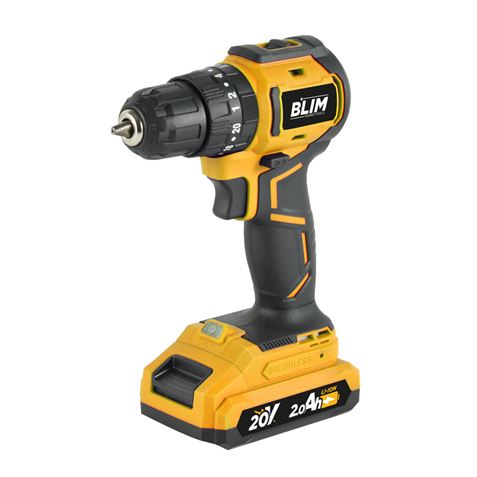Perceuse à percussion Blim - Moteur sans balais - Poignée ergonomique - Comprend 1 batterie 20 V - 2,0 Ah + chargeur - Écran et lumière LED - 2 vitesses - Couple maximum 50 Nm - Couple de serrage 20+3 - Mandrin sans clé 10 mm - Couleur noire