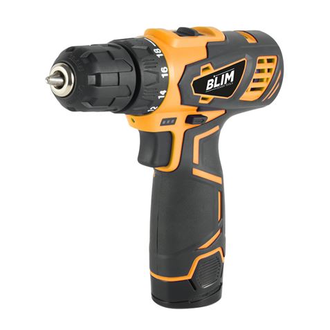Perceuse sans fil Blim - 10 mm - Poignée ergonomique - Batterie 12 V - 1,5 Ah - Chargeur - Écran et lumière LED - 2 vitesses - Couple maximum 28 Nm - Couple de serrage 18+1 - Couleur Noir