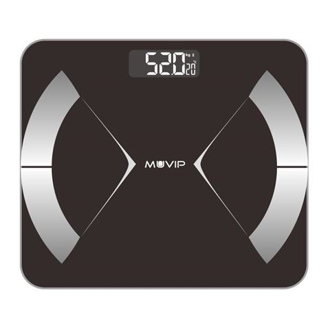 Pèse-personne numérique Bluetooth Muvip Body Muscle - Écran LCD - Plateforme en verre trempé - 10 mémoires - Max. 180 kg - Arrêt automatique