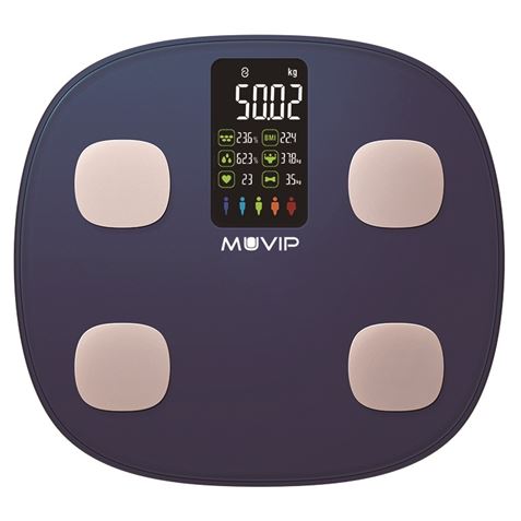 Pèse-personne numérique Bluetooth Muvip Smart Body - Écran LCD couleur - Plateforme en verre trempé - Capteurs de haute précision - 15 mémoires - Max. 180kg