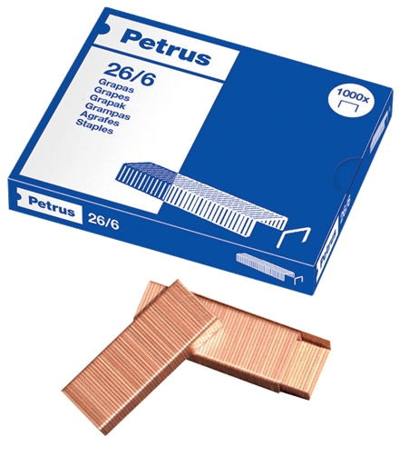 Petrus Boite de 1000 Agrafes Cuivre 26/6 - Jusqu'à 30 Feuilles - Broche 6mm