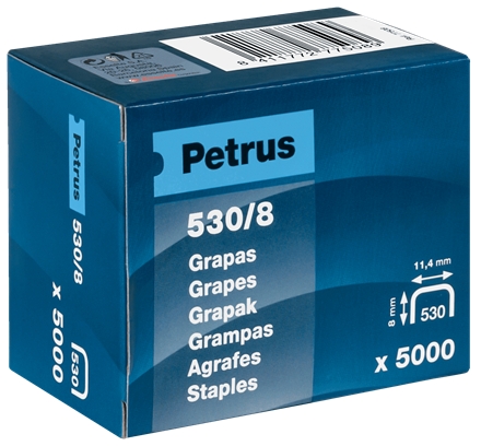 Petrus Boite de 5000 Agrafes Cuivre 530/8 pour Cloueuse - Goupille 8mm