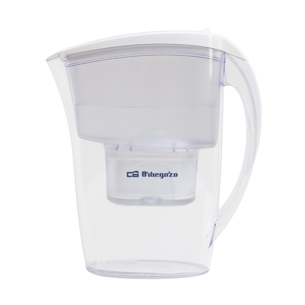 Pichet purificateur d'eau Orbegozo JR 3025 - Trois cartouches filtrantes - Capacité totale de 2,4 litres - Indicateur de durée de vie du filtre - Conception ergonomique et pratique