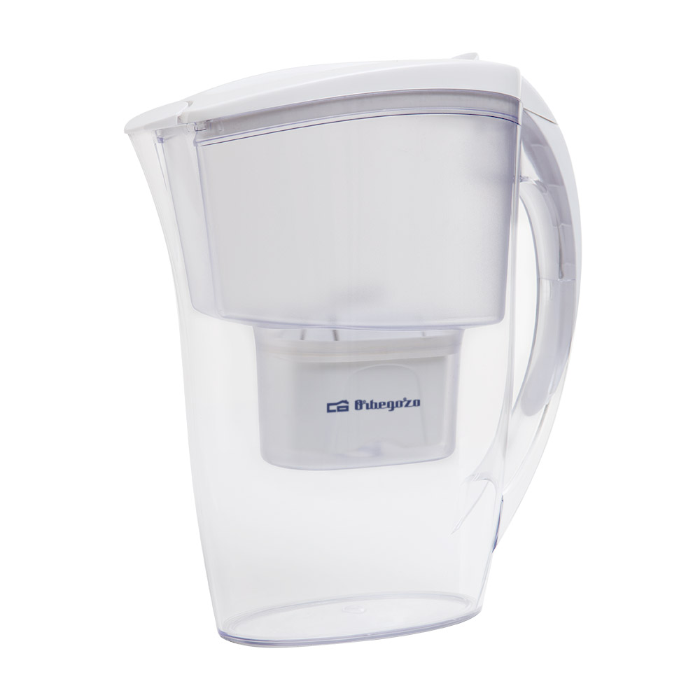 Pichet purificateur d'eau Orbegozo JR 3025 - Trois cartouches filtrantes - Capacité totale de 2,4 litres - Indicateur de durée de vie du filtre - Conception ergonomique et pratique