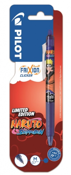 Pilot Frixion Clicker Naruto Shippuden Stylo gel effaçable rétractable – Pointe sphérique 0,7 mm – Course 0,4 mm – Grip Grip – Couleur bleue