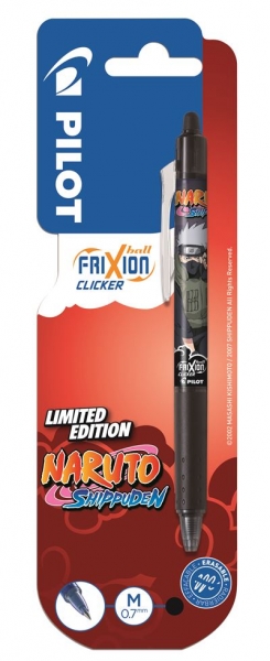 Pilot Frixion Clicker Naruto Shippuden Stylo gel effaçable rétractable – Pointe sphérique 0,7 mm – Course 0,4 mm – Grip Grip – Couleur noire