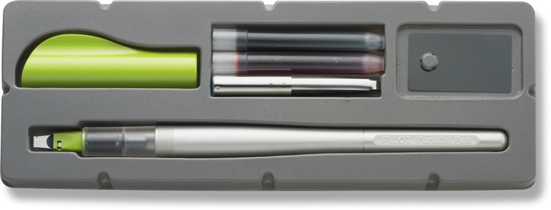 Pilot Pack de stylo plume Parallel Pen 3,8 mm - Pointe en acier - Course 3,8 mm - 2 recharges, kit de nettoyage intérieur et extérieur - Couleur noir/rouge