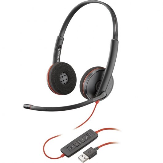 Plantronics Blackwire C3220 Casque USB-A avec microphone - Coussinets d'oreille rembourrés - Commandes sur câble - Couleur Noir