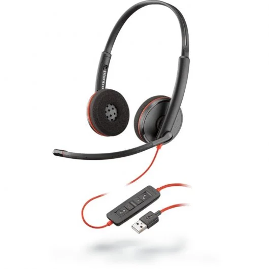 Plantronics Blackwire C3220 Casque USB-A avec microphone - Coussinets d'oreille rembourrés - Commandes sur câble - Couleur Noir