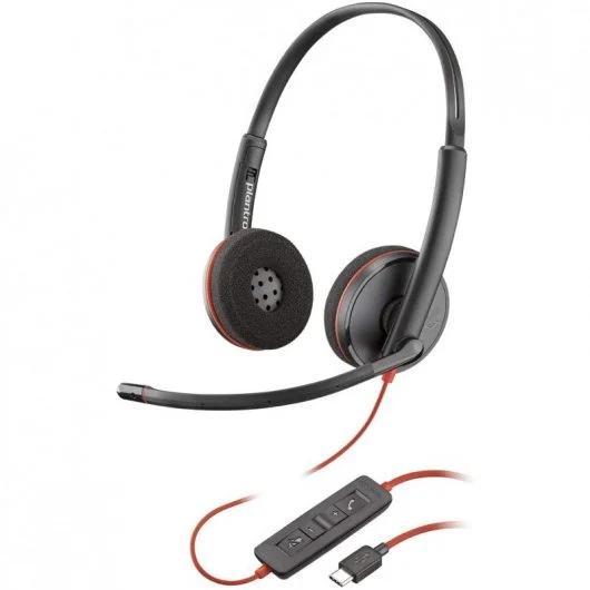 Plantronics Blackwire C3220 Casque USB-C avec microphone - Coussinets d'oreille rembourrés - Commandes sur câble - Couleur Noir