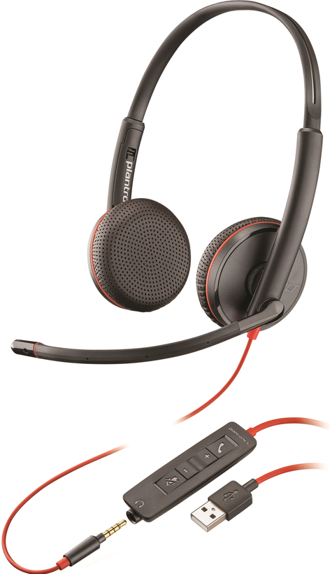 Plantronics Blackwire C3225 Casque avec Microphone USB / Jack 3,5 mm - Coussinets rembourrés - Commandes par câble - Couleur Noir