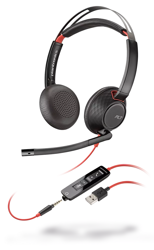Plantronics Blackwire C5220 Casque USB-A avec microphone - Suppression du bruit - Bandeau en métal rembourré - Coussinets en cuir synthétique - Commandes filaires