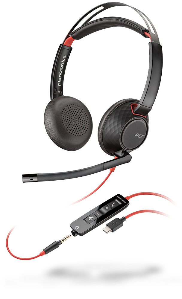 Plantronics Blackwire C5220 Casque USB-C avec microphone - Suppression du bruit - Bandeau en métal rembourré - Coussinets en cuir synthétique - Commandes filaires