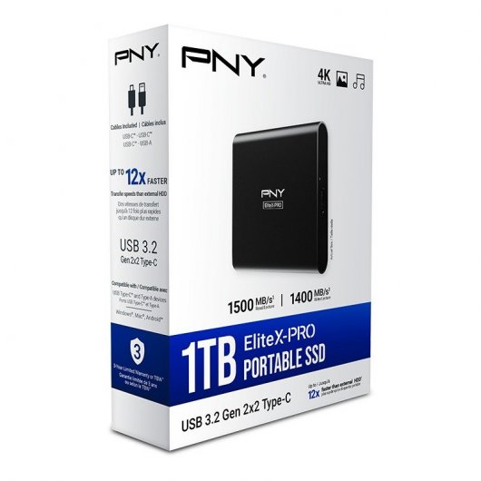PNY EliteX-PRO CS2260 Disque dur SSD portable 1 To USB-C 3.2 Gen 2x2