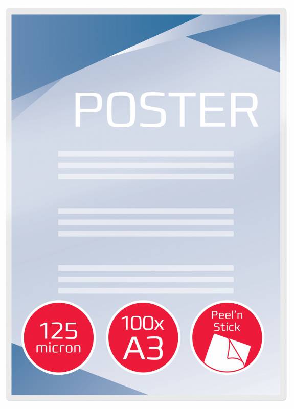 Pochettes de plastification autocollantes GBC A3 2x125 microns brillants (100) Transparent