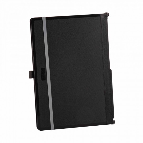 Porte-bloc pliable Apli - Compact et facile à transporter - Peut contenir des feuilles avec du caoutchouc élastique - Extension de stylo - Matériau ABS résistant - Design fonctionnel et polyvalent - Couleur noire