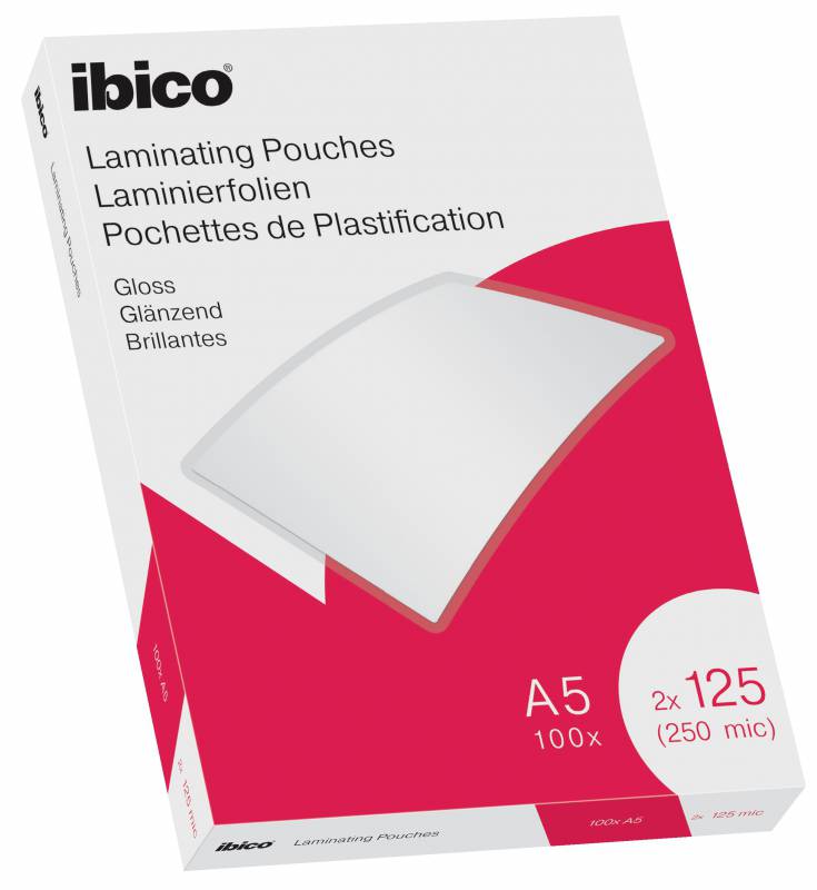 Portefeuilles de plastification Ibico Gloss A5 250 microns - Finition cristal haute brillance - Papier laminé, photos, cartes de visite, ressources scolaires et plus encore - Couleur cristal