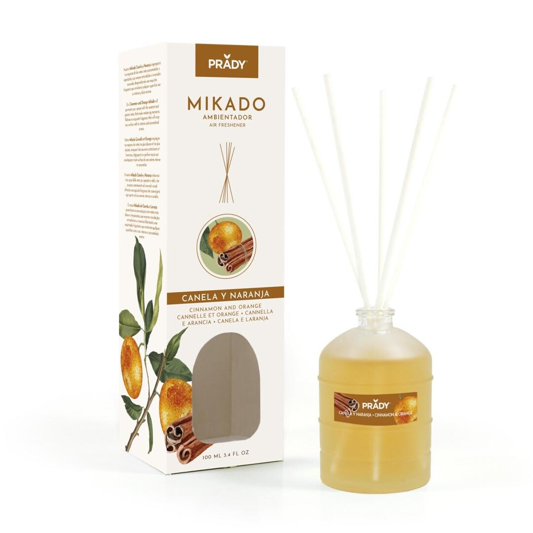 Prady Mikado Cannelle et Orange Désodorisant - Bouteille en Verre de 100 ml et Baguettes Diffuseur