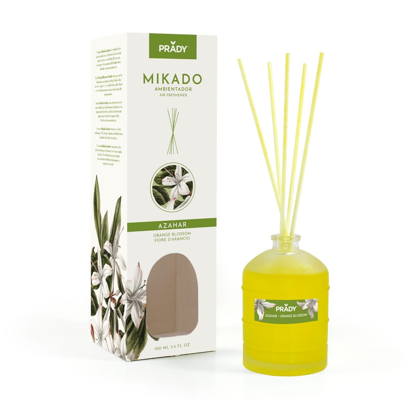 Prady Mikado Orange Blossom Désodorisant - Bouteille en verre de 100 ml et baguettes de diffusion