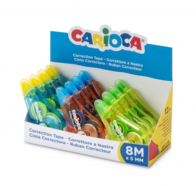 Présentoir à ruban Carioca de 12 correcteurs - Couverture - Vous pouvez réécrire immédiatement - Idéal pour tout type de papier - Différentes couleurs