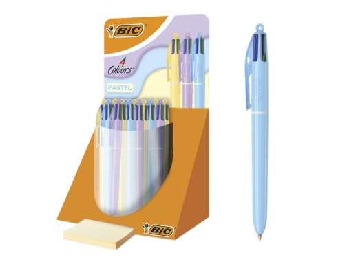 Présentoir Bic 4 couleurs pastel avec 30 stylos à bille rétractables - Pointe moyenne 1,0 mm - Encre à l'huile - Corps pastel - 4 couleurs