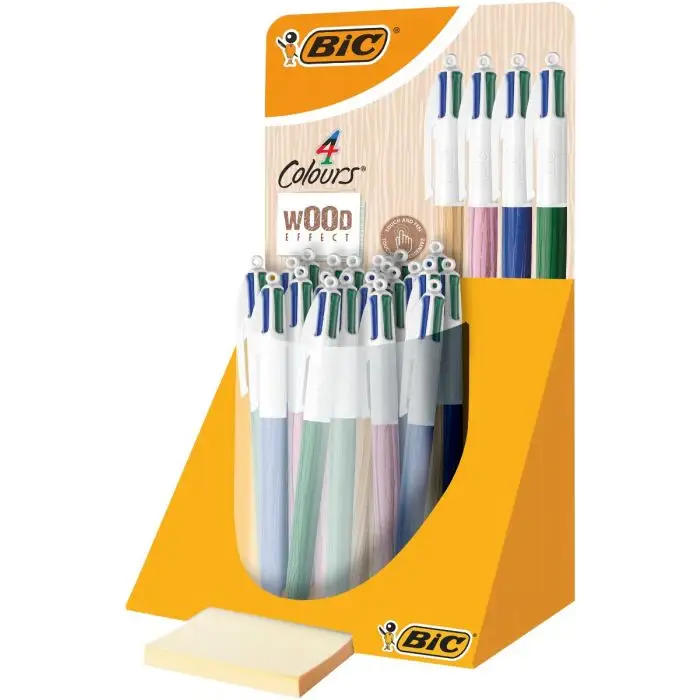 Présentoir 30 stylos Bic 4 Couleurs Bois