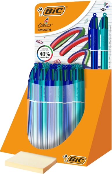 Présentoir de 30 stylos à bille rétractables Bic 4 couleurs dégradées lisses - Pointe moyenne de 1,0 mm - Écriture 40 % plus fluide - 4 couleurs