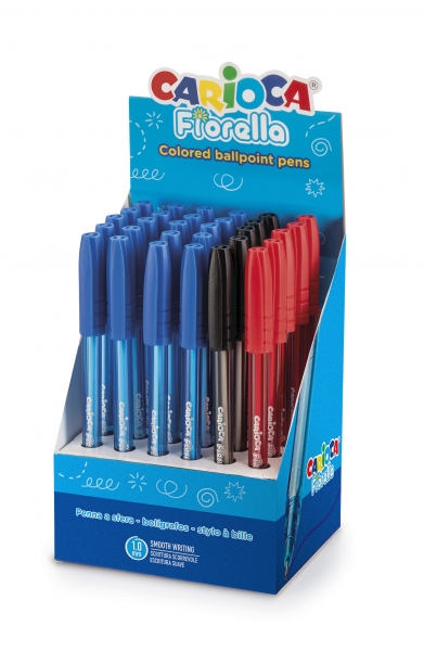 Présentoir de 30 Stylos Carioca Fiorella - Pointe Bille Ø 1mm - Corps Transparent Fluo - Écriture Lumineuse et Colorée - Couleurs Diverses