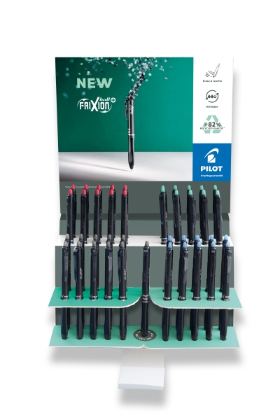 Présentoir de 40 stylos effaçables Pilot Frixion Ball Plus - Pointe 0,7 mm et trait 0,35 mm - Rechargeables - 80 % plastique recyclé - Couleurs assorties