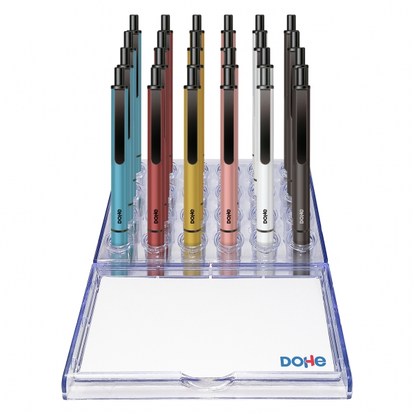 Présentoir Dohe Elegance avec 24 stylos - En aluminium - Soft Touch - Couleurs assorties