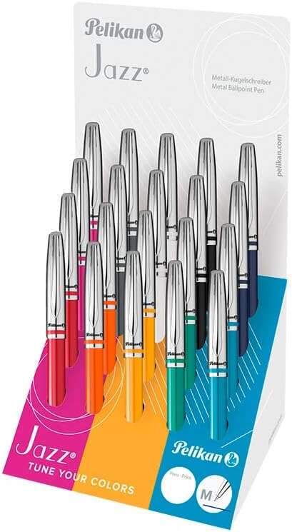 Présentoir Pelikan de 20 stylos Jazz "Collection Classique" - Design classique et élégant - Encre de haute qualité - Pointe fine 0,7 mm