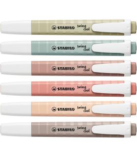 Présentoir Stabilo Swing Cool Naturecolors avec 16 marqueurs fluorescents - Corps plat - Pointe biseautée - Trait entre 1 et 4 mm - Encre à base d'eau - Anti-dessèchement - Couleurs assorties