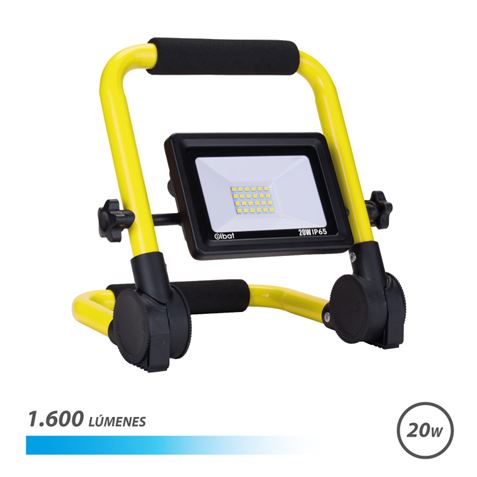 Projecteur LED Elbat avec support pliable 20 W - 1 600 lumens - Lumière froide 6 500 K - Câble de 1,50 m - IP65 pour l'extérieur
