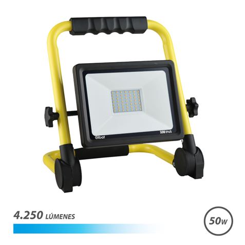 Projecteur LED Elbat avec support pliable 50W - 4250 Lumens - Lumière froide 6500K - Câble 1,50m - IP65 pour extérieur