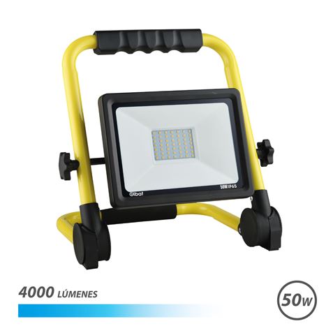 Projecteur Led Elbat avec Support Pliant 50W - 4000lm - Lumière Froide 6500K - Câble 1,50m