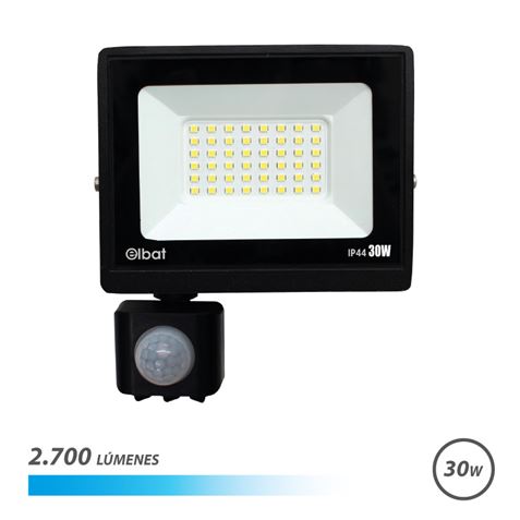 Projecteur LED Elbat Slim Series 30W avec détecteur de mouvement - 2700 lumens - Lumière froide 6500K - IP44
