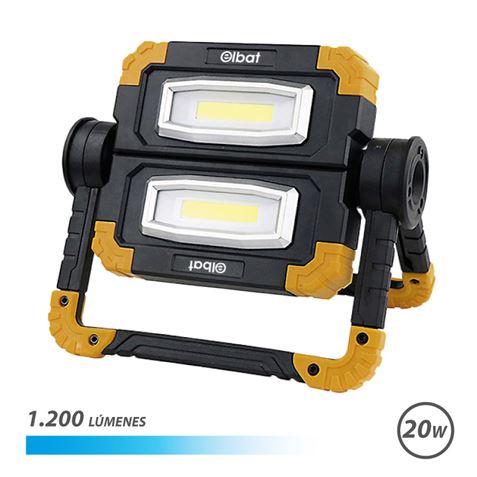 Projecteur Led Rechargeable Elbat 20W - 1200 Lumens - Lumière Froide 6500K - Batterie 5000mAh - Autonomie de 5 à 9 heures
