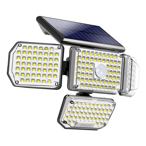 Projecteur Solaire Quadruple Elbat avec Capteur LED 430lm - Détecteur de Mouvement 3 - 5m - Panneau Solaire Intégré 5.5V, 1.5W - 3.7V, Batterie 1200mAh - Angle d'Eclairage 360º