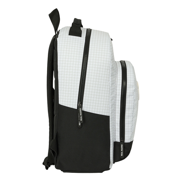 Protection Safta Real Madrid 1ère Equipe. Sac à dos 24/25 23L - Dimensions 32x15x42cm - Épaules et dos rembourrés - Adaptable au trolley - Poignée de transport - Couleur Blanc/Noir