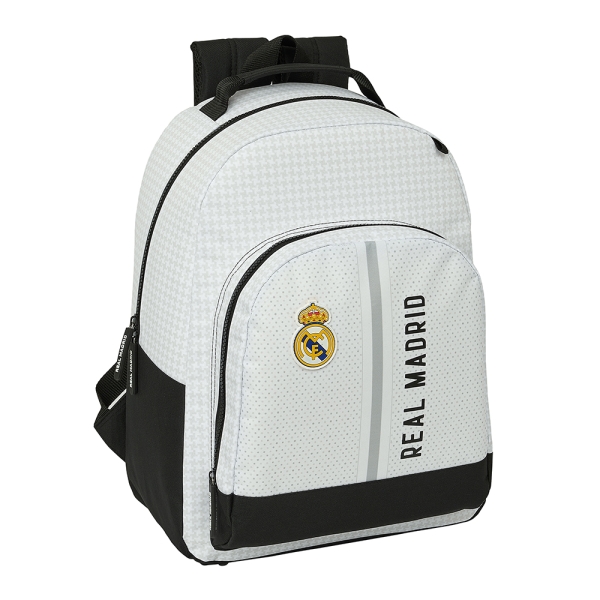 Protection Safta Real Madrid 1ère Equipe. Sac à dos 24/25 23L - Dimensions 32x15x42cm - Épaules et dos rembourrés - Adaptable au trolley - Poignée de transport - Couleur Blanc/Noir