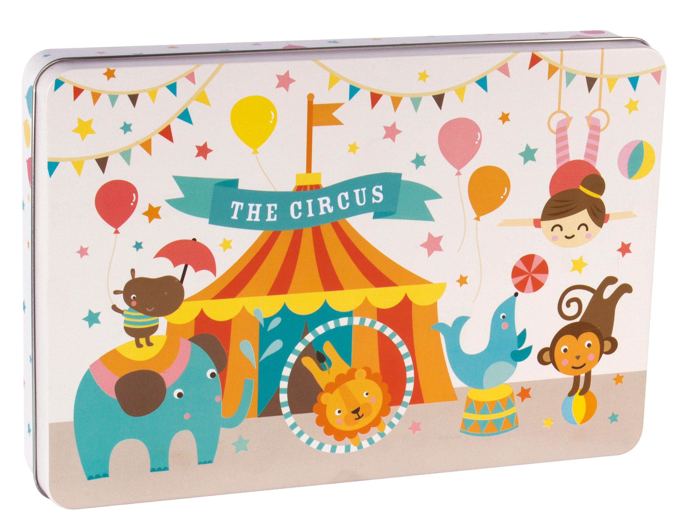 Puzzle Apli Kids Cirque - 24 Pièces de 8x8 cm - Boîte Métallique Rectangulaire - Design Exclusif Lily Lane - Manipulation Facile pour les Enfants - Carton 2mm avec Finition Brillante - Coloré et Transparent