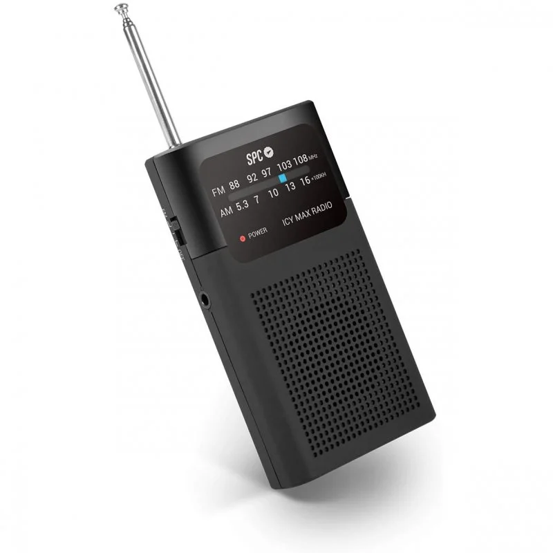 Radio portable analogique FM/AM SPC Icy Max - Entrée jack 3,5 mm - Antenne télescopique - Alimenté par batterie - Couleur noire