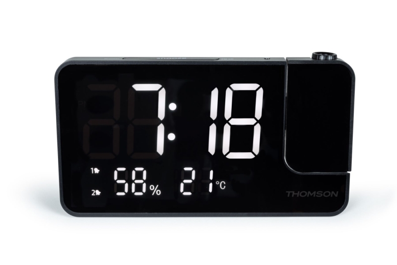 Radio-réveil Thomson CP100T - Projection et température intérieure - Double alarme - Noir