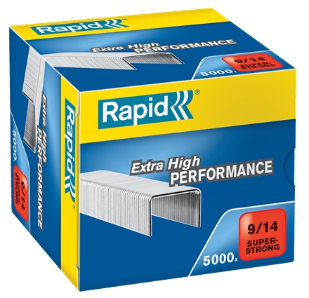 Rapid Super Strong Boite de 5000 Agrafes 9/14 - De 80 à 110 Feuilles - Fil Galvanisé Super Renforcé - Pin 14mm