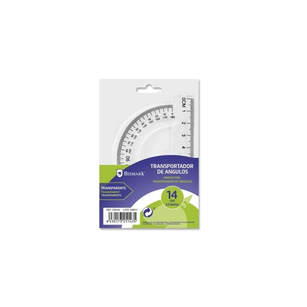 Rapporteur Bismark 14 cm - En plastique - Idéal pour l'école - Transparent