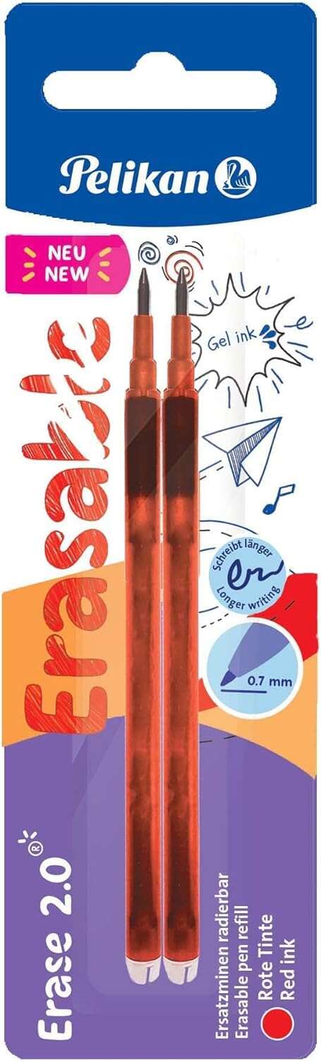 Recharge de gomme Pelikan Blister 2 Erase 2.0 - Idéale pour crayons et stylos - Couleur rouge