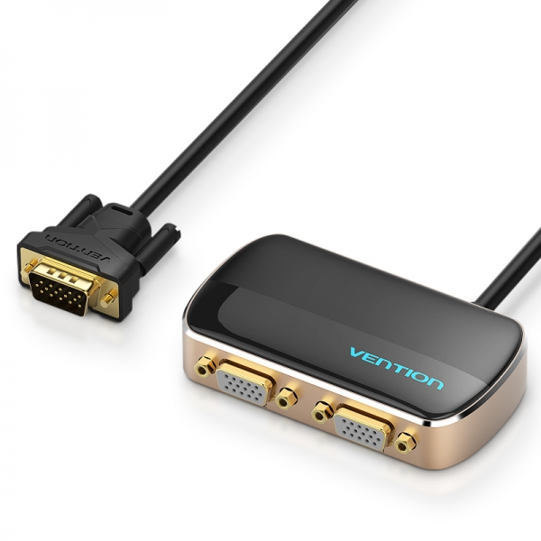 Répartiteur VGA mâle vers 2x VGA femelle avec alimentation externe - Couleur noire